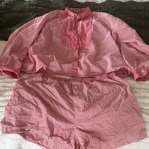 J. Crew Red and White Striped Pajama Set